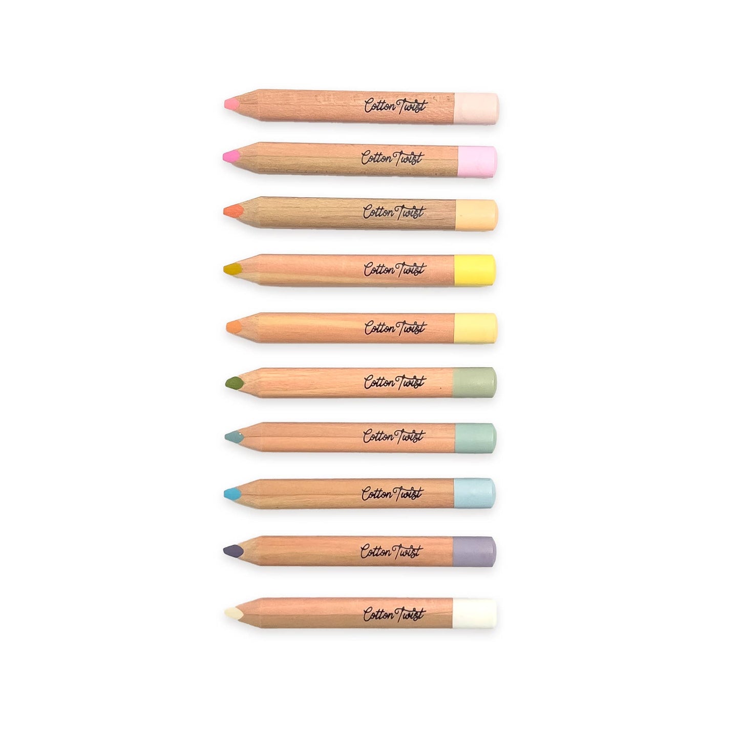 Cotton Twist Pastel Watercolour Pencils Set open tin with pencils, paintbrush, and sharpener