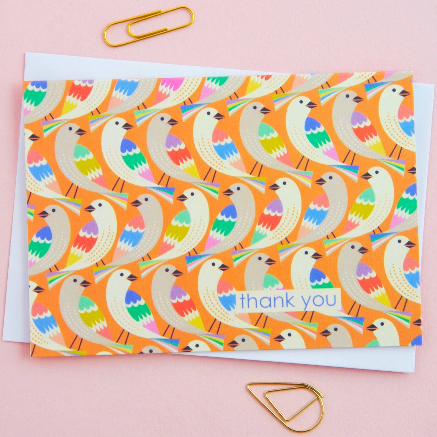 Pack of 8 bird-themed thank you notecards, each with a different illustration, printed on UK-made 350gsm matt card with envelopes included.