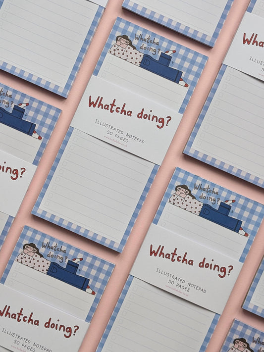 Eco-friendly DL size notepad with blue gingham background and tick boxes