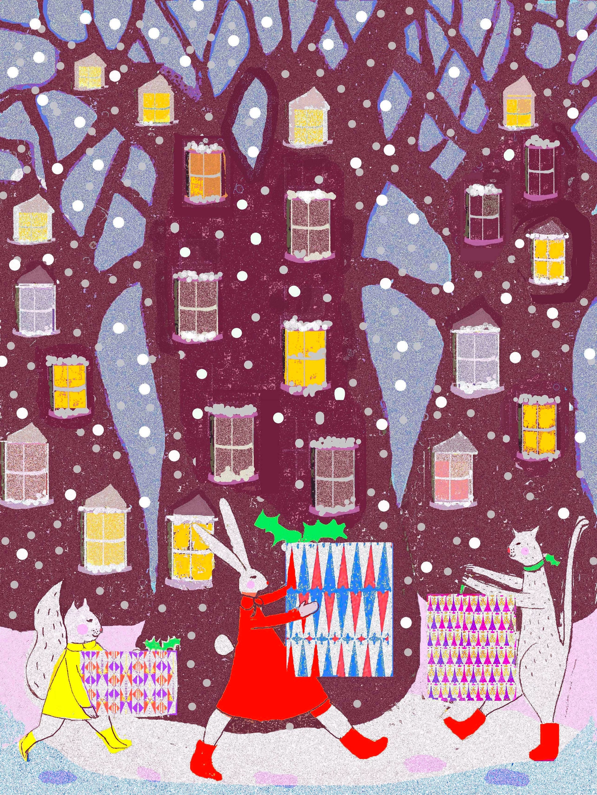 A3 Advent Calendar illustrated by Wini Tapp with 25 woodland Christmas vignettes, hanging ribbon and padded protection