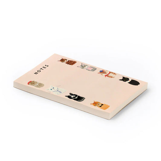 Close up of the 75 tear-off sheets on the recycled paper cat notepad