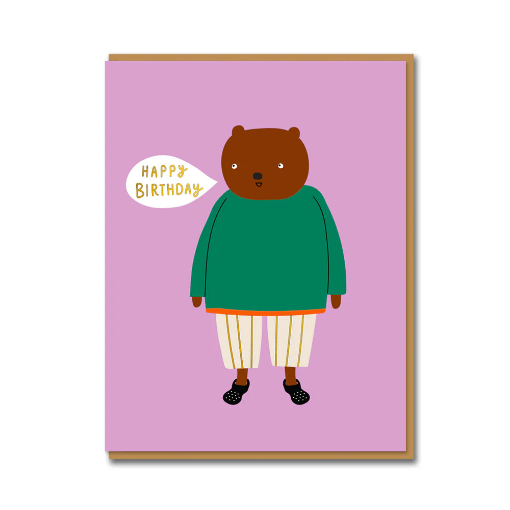 Back of Aless Baylis Bear Birthday Card showing Kraft envelope