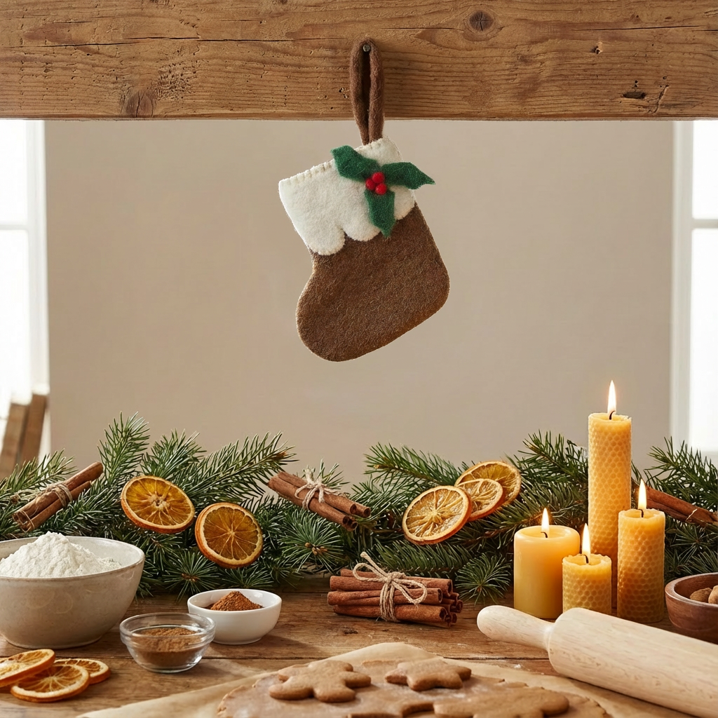 Wool felt mini Christmas stocking, perfect for eco-conscious homes