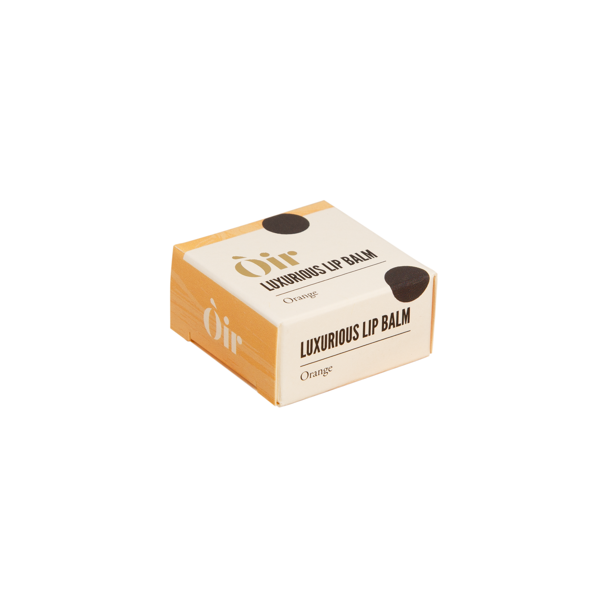 Oir vegan orange lip balm with cocoa butter, vanilla, and essential oils, plastic-free packaging, 10g