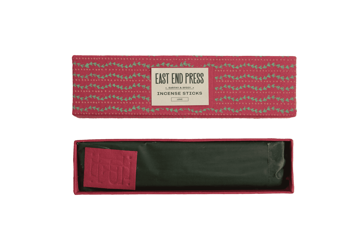Reinvigorate your space with the earthy aroma of Love, a warm and woody scent with notes of frankincense. Each box contains fifty sticks, which are made from sustainably sourced wood and entirely natural essential oils. The incense is low smoking, and has a burn time of thirty minutes.
Includes: 50 natural incense sticks in every pack