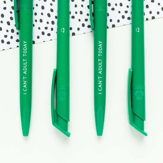 Green recycled ballpoint pen printed with smiley face