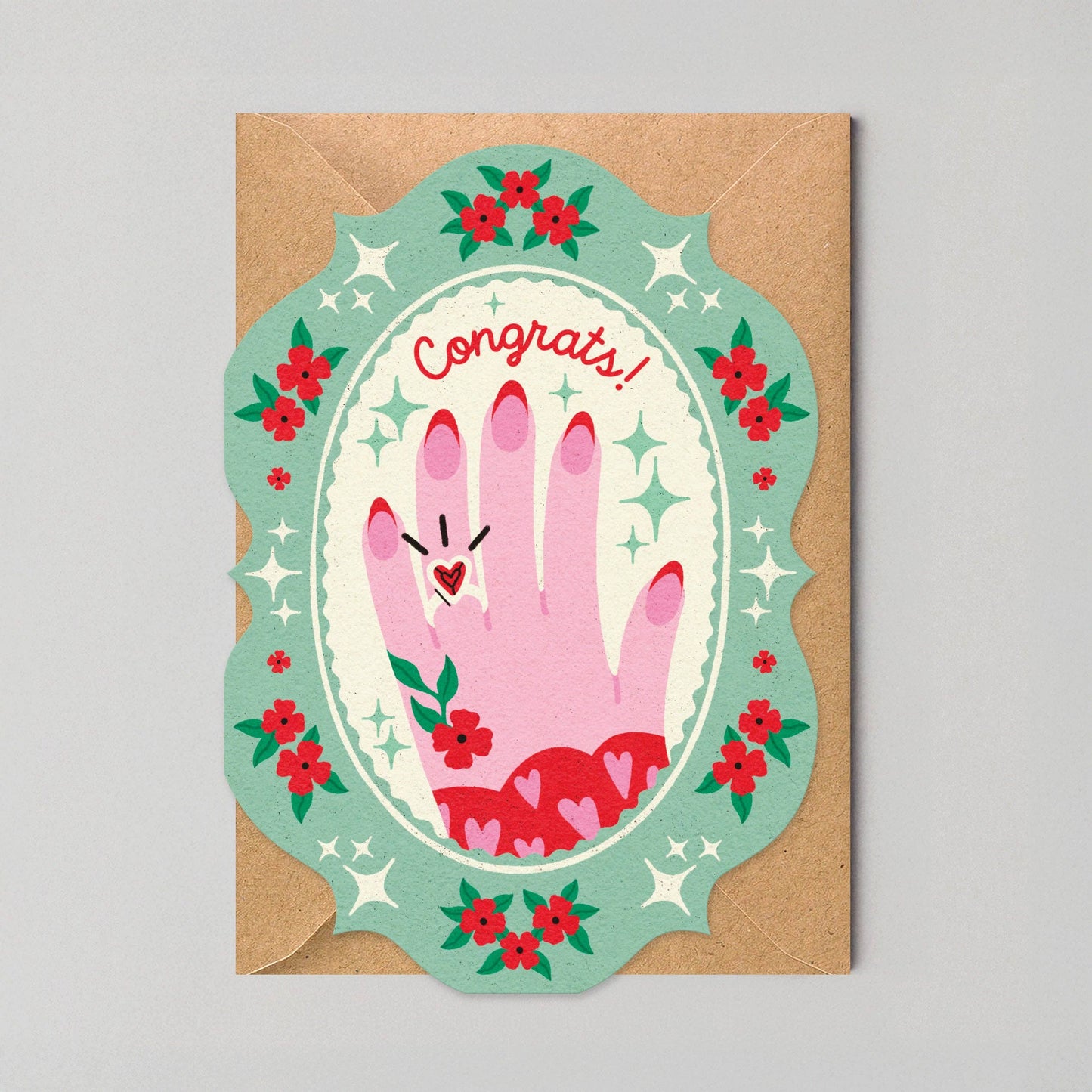 Congrats Ring Engagement Card with heart-shaped ring illustration