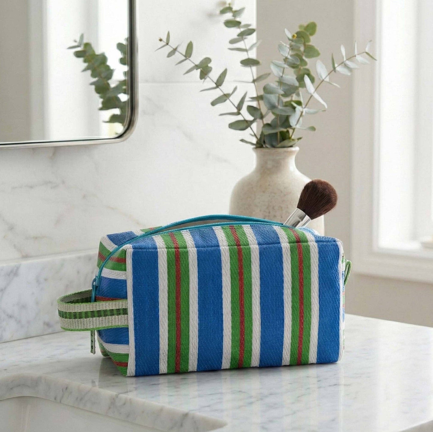 Three styles of eco woven striped wash bags