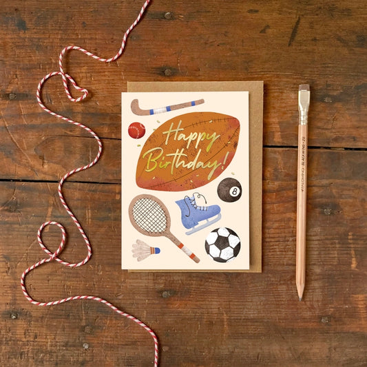 Close-up of Gold Foiling detail on Sports Themed Birthday Card