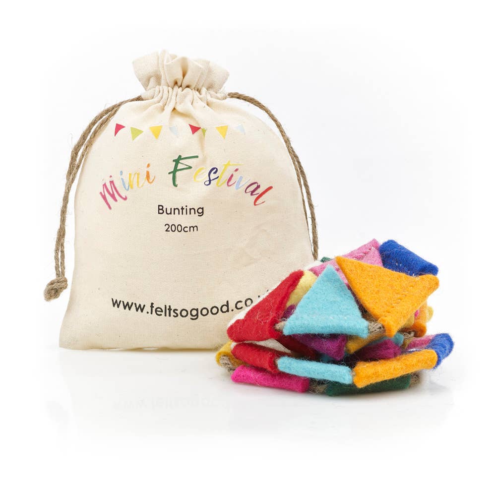 Mini festival bunting decorating a bright, cheerful room setting