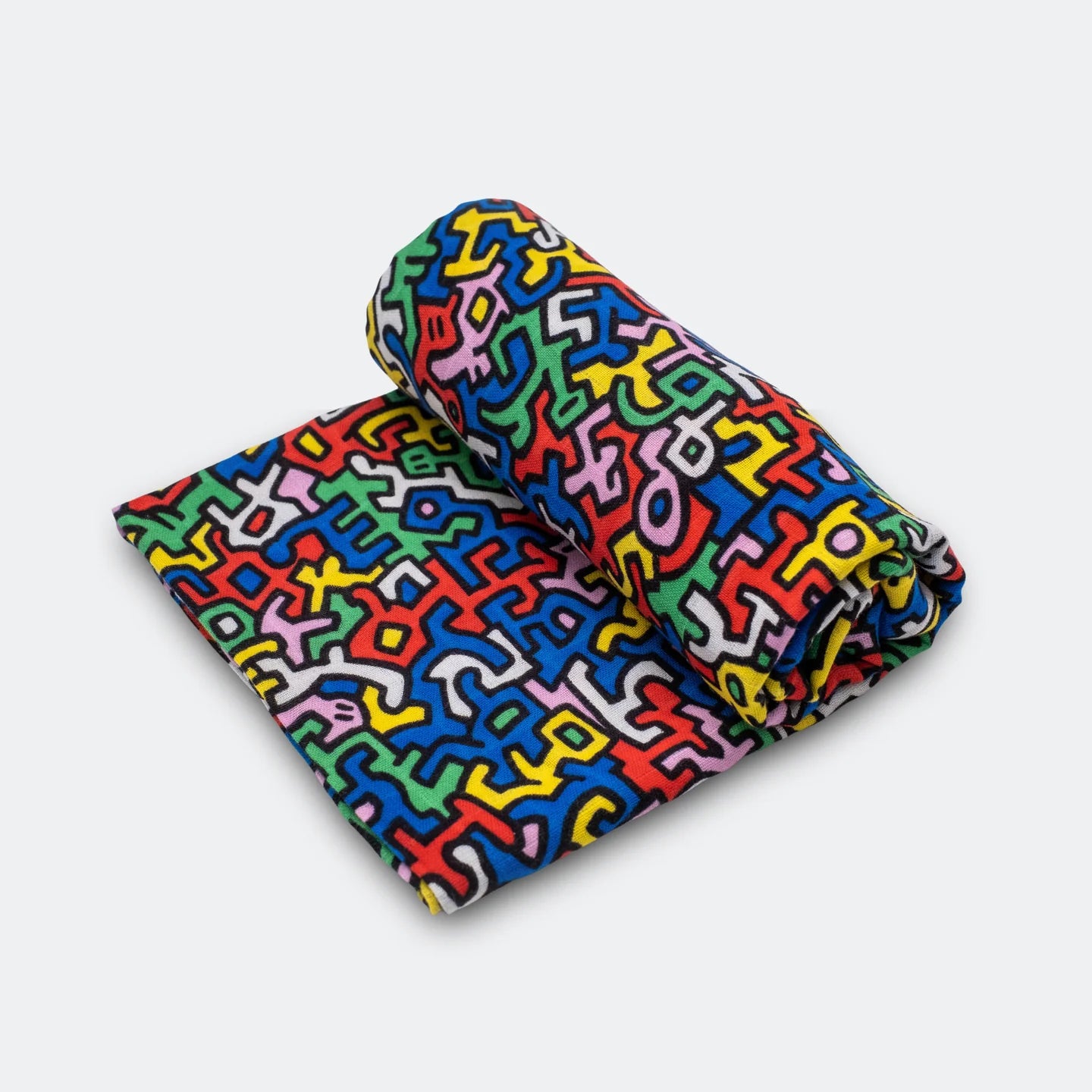 Eco-friendly Etta Loves x Keith Haring 'Brazil' sensory muslin, perfect for baby development 5+ months.