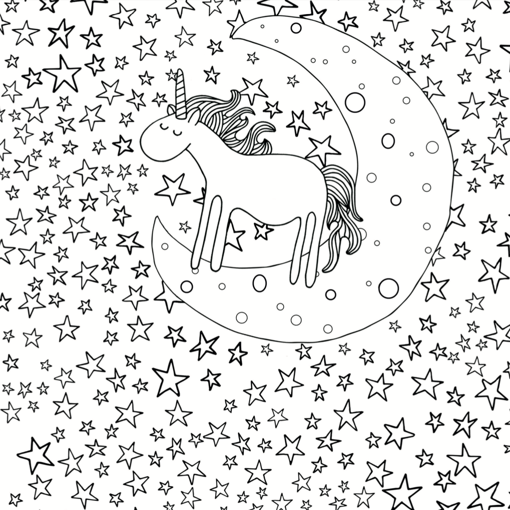 Unicorn Colouring Book checklist page, tracking coloured unicorns