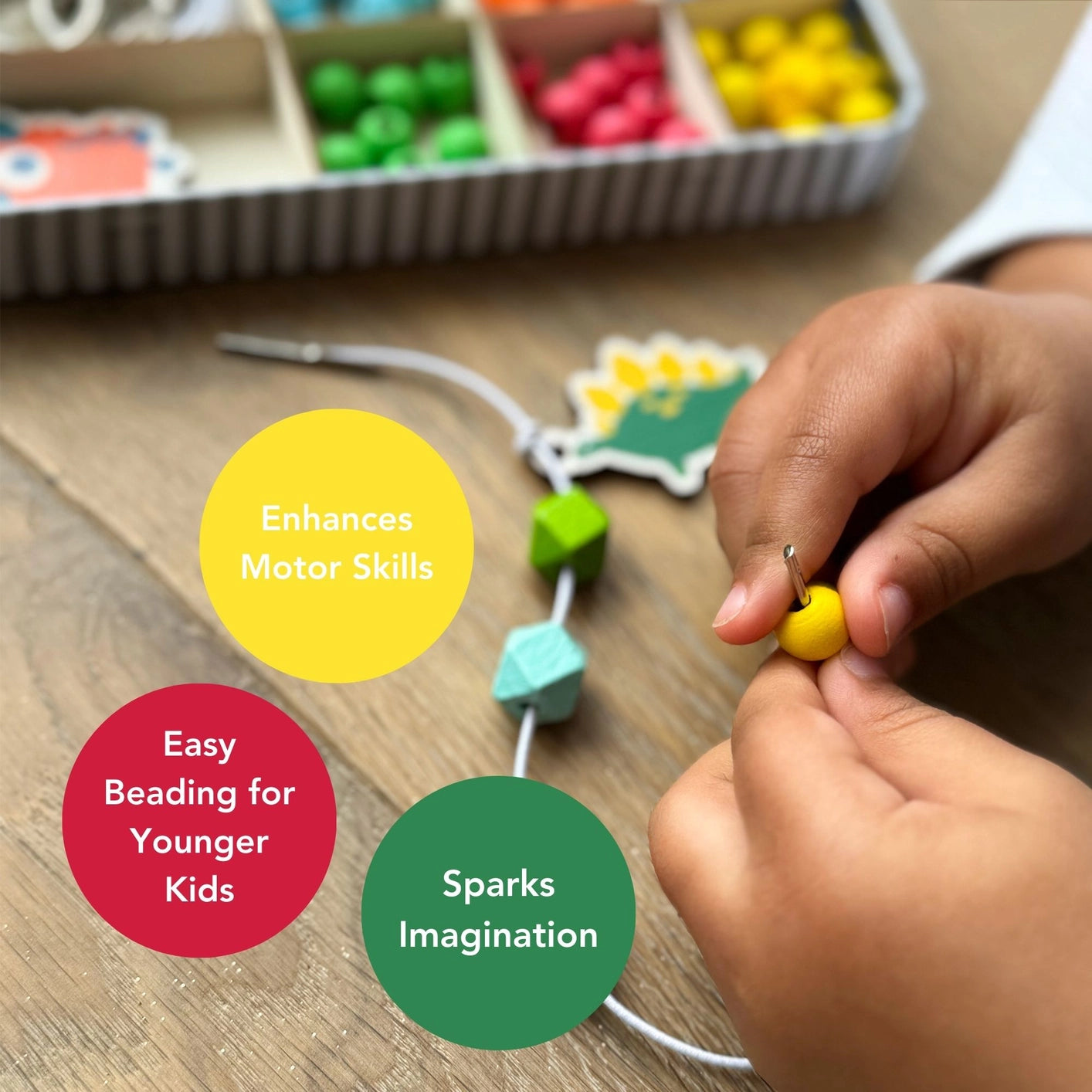 Plastic-free creative activity set for kids to make 5 colourful keyrings.