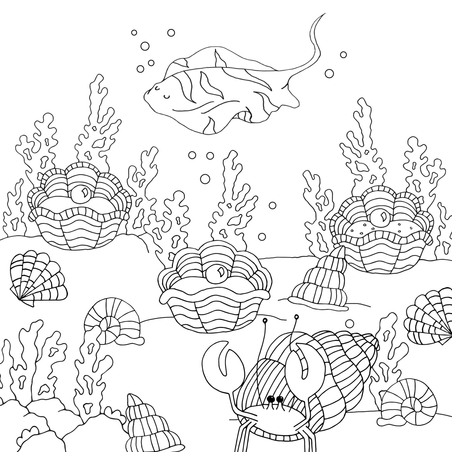 Ocean Colouring Book, 21x21cm, proudly printed in the UK