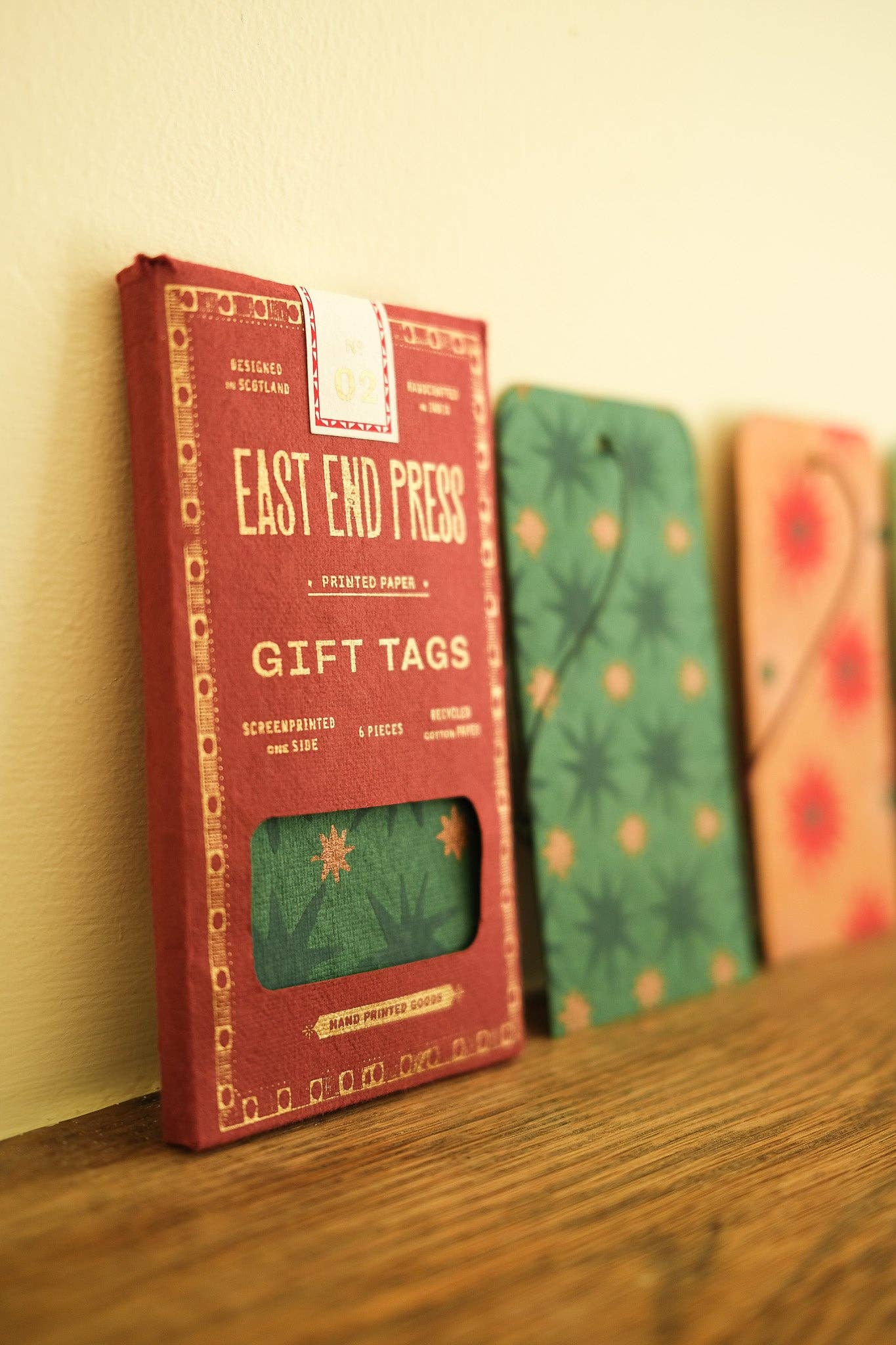 Hand screen printed Christmas Gift Tags by East End Press, recycled cotton paper, assorted festive designs