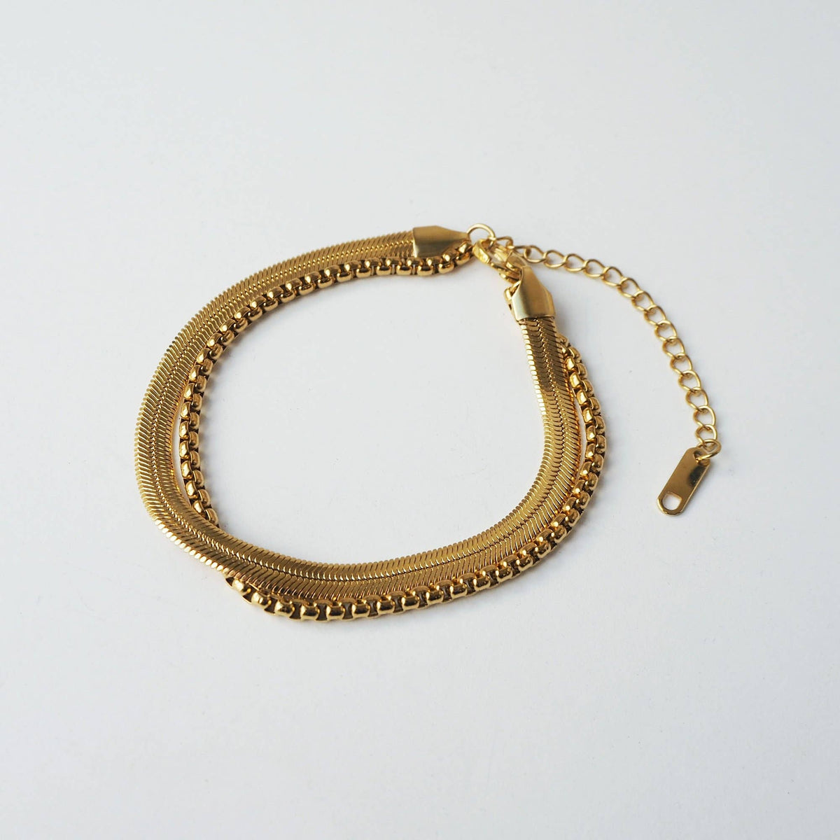 Forget Me Not and Green gold layered chain bracelet