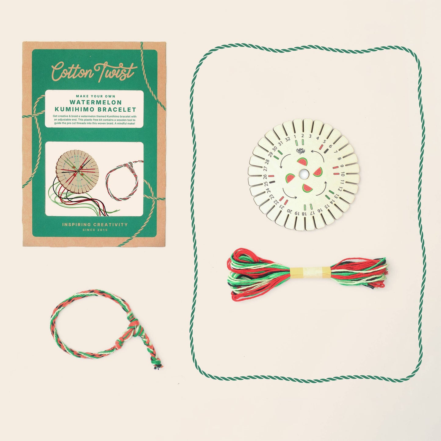 Watermelon Kumihimo craft kit packaging back with instructions card