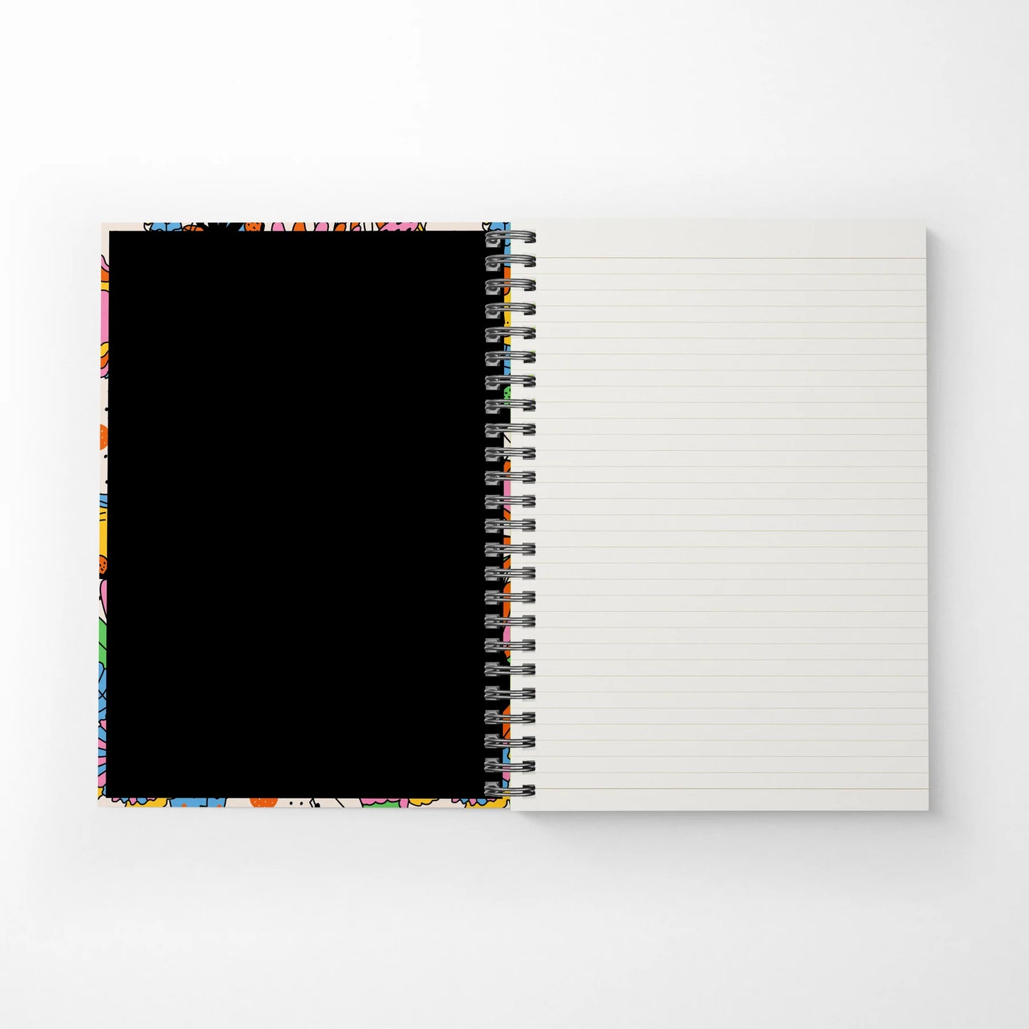 right and vibrant Mellow Petals A4 notebook featuring Carolyn Suzuki’s floral designs, spiral bound with soft-touch lamination and gold foil details.