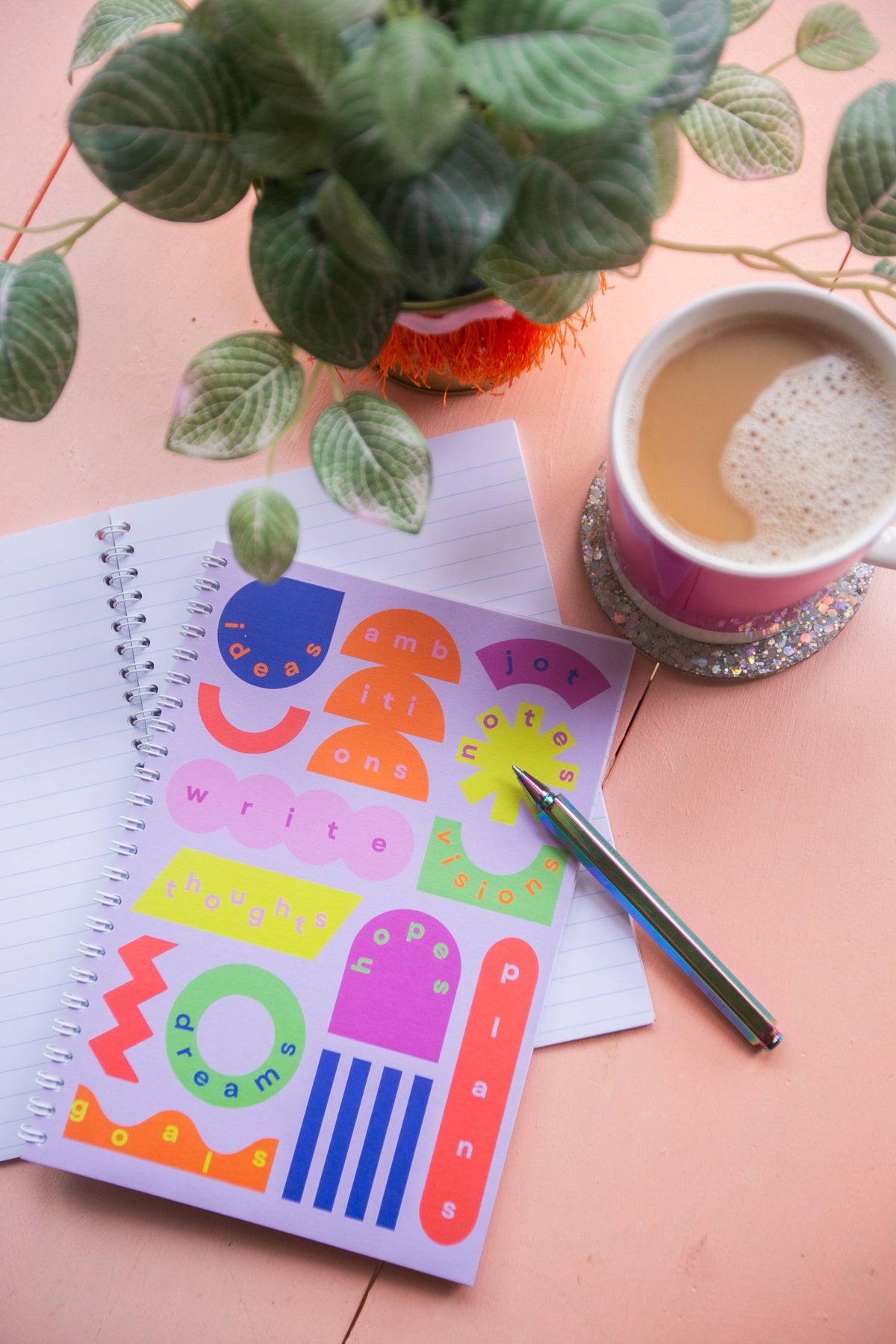 Interior view of lined pages in A5 graphic notebook