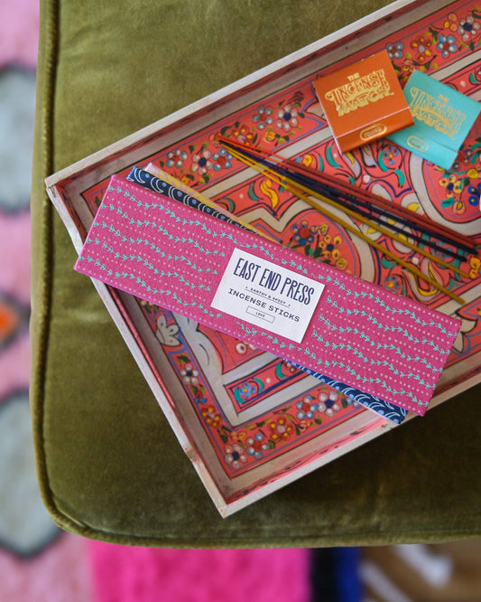 Reinvigorate your space with the earthy aroma of Love, a warm and woody scent with notes of frankincense. Each box contains fifty sticks, which are made from sustainably sourced wood and entirely natural essential oils. The incense is low smoking, and has a burn time of thirty minutes. 
Includes: 50 natural incense sticks in every pack