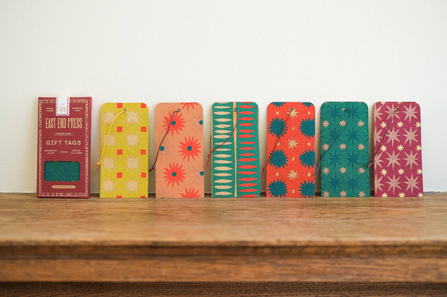 Hand screen printed Christmas Gift Tags by East End Press, recycled cotton paper, assorted festive designs