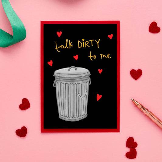 Eco-friendly 'Talk Dirty' card, blank inside, with red envelope