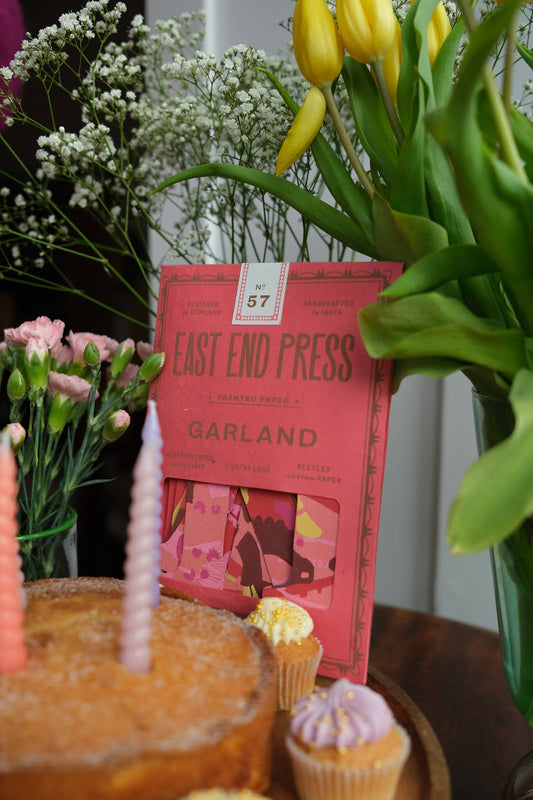 Close-up of 'Happy' letters on Recycled Birthday Garland