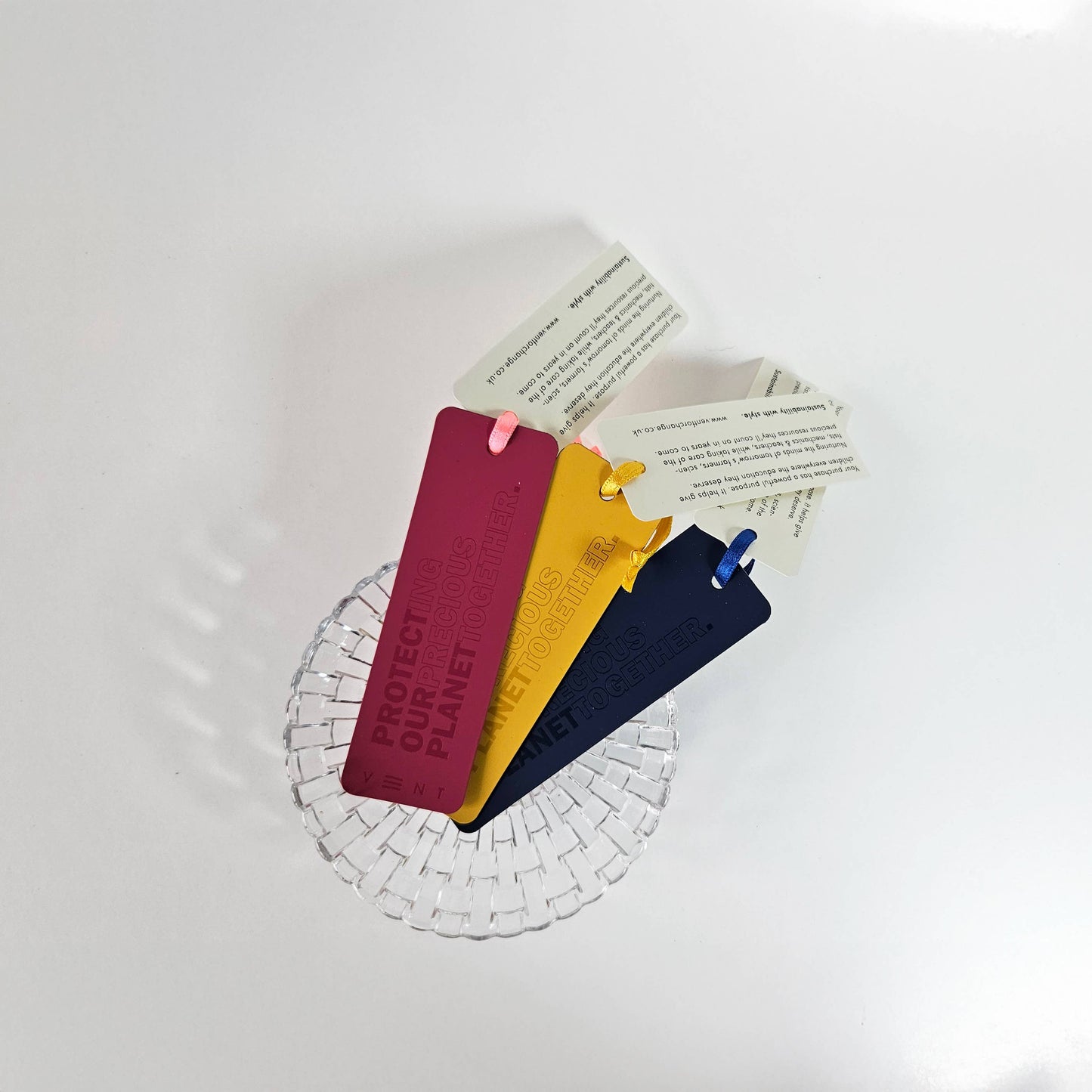 Raspberry pink recycled leather bookmark by VENT for Change