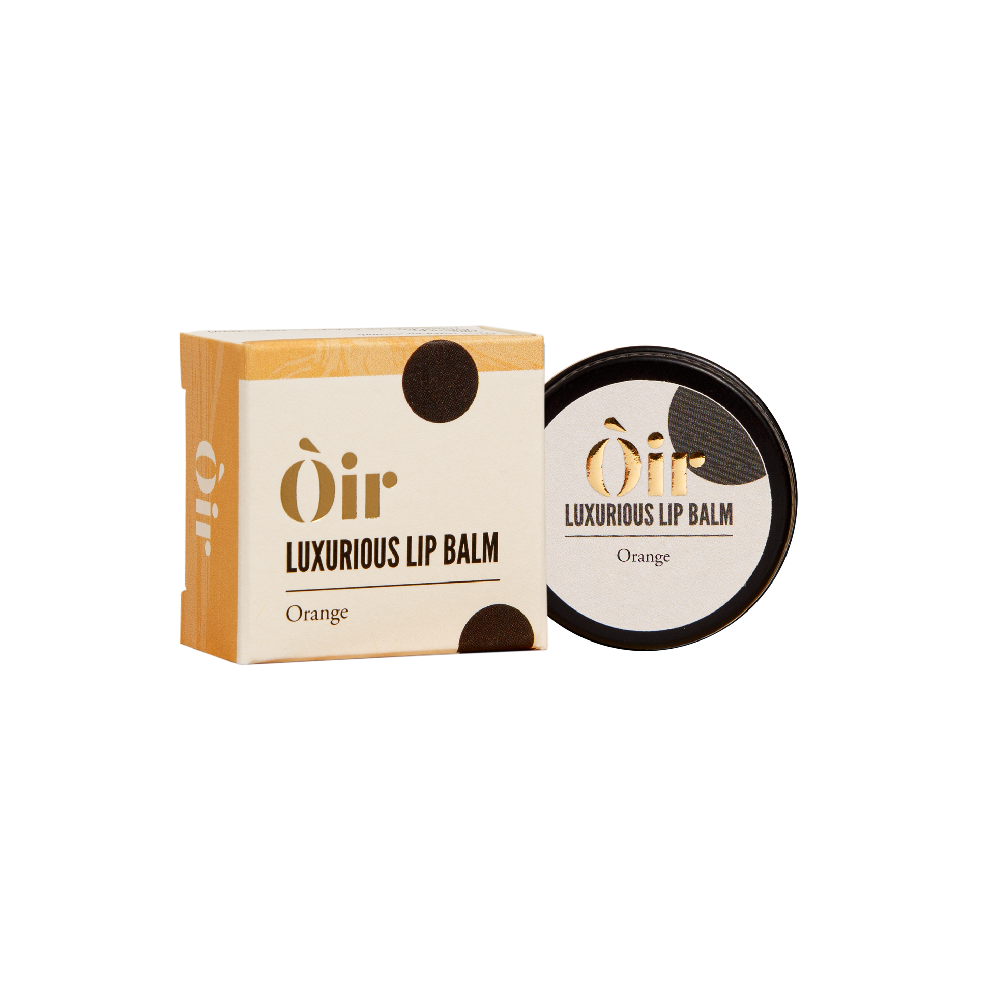 Oir vegan orange lip balm with cocoa butter, vanilla, and essential oils, plastic-free packaging, 10g