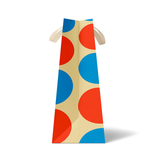 1973 Grafika Spots Medium Gift Bag, close-up of blue and red geometric spot pattern