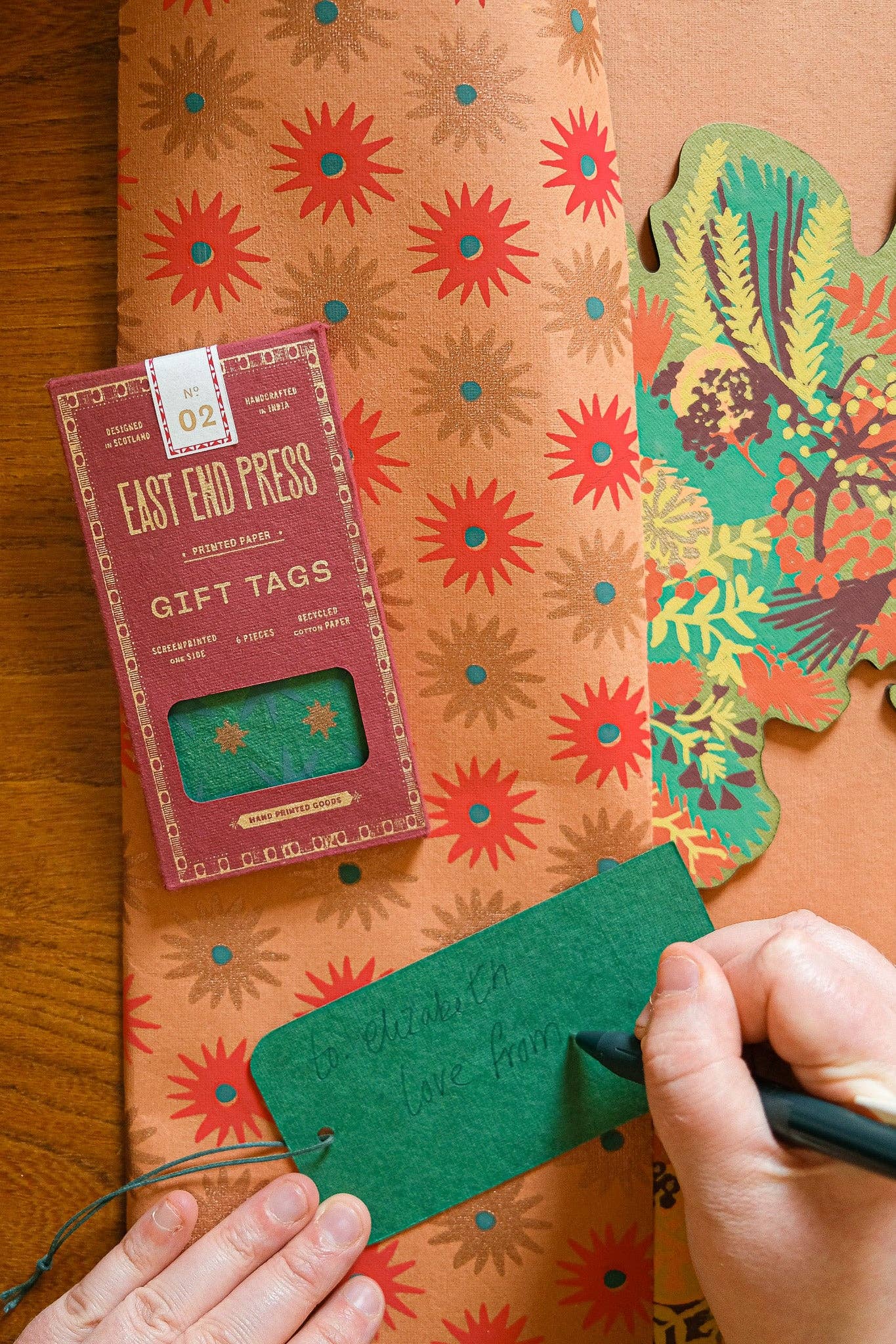 Hand screen printed Christmas Gift Tags by East End Press, recycled cotton paper, assorted festive designs