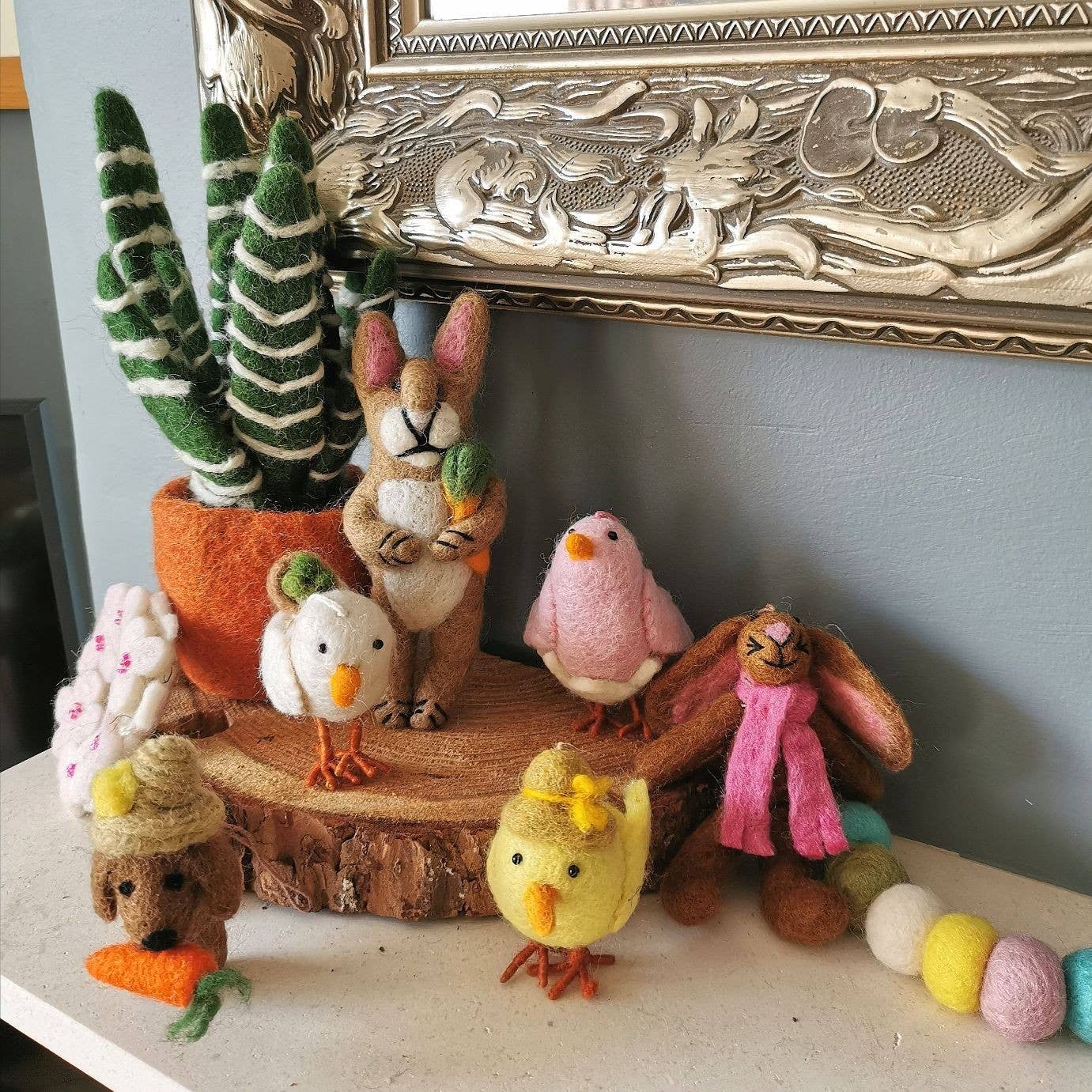 Chirpy Chicks Wool Easter Decoration on a Branch