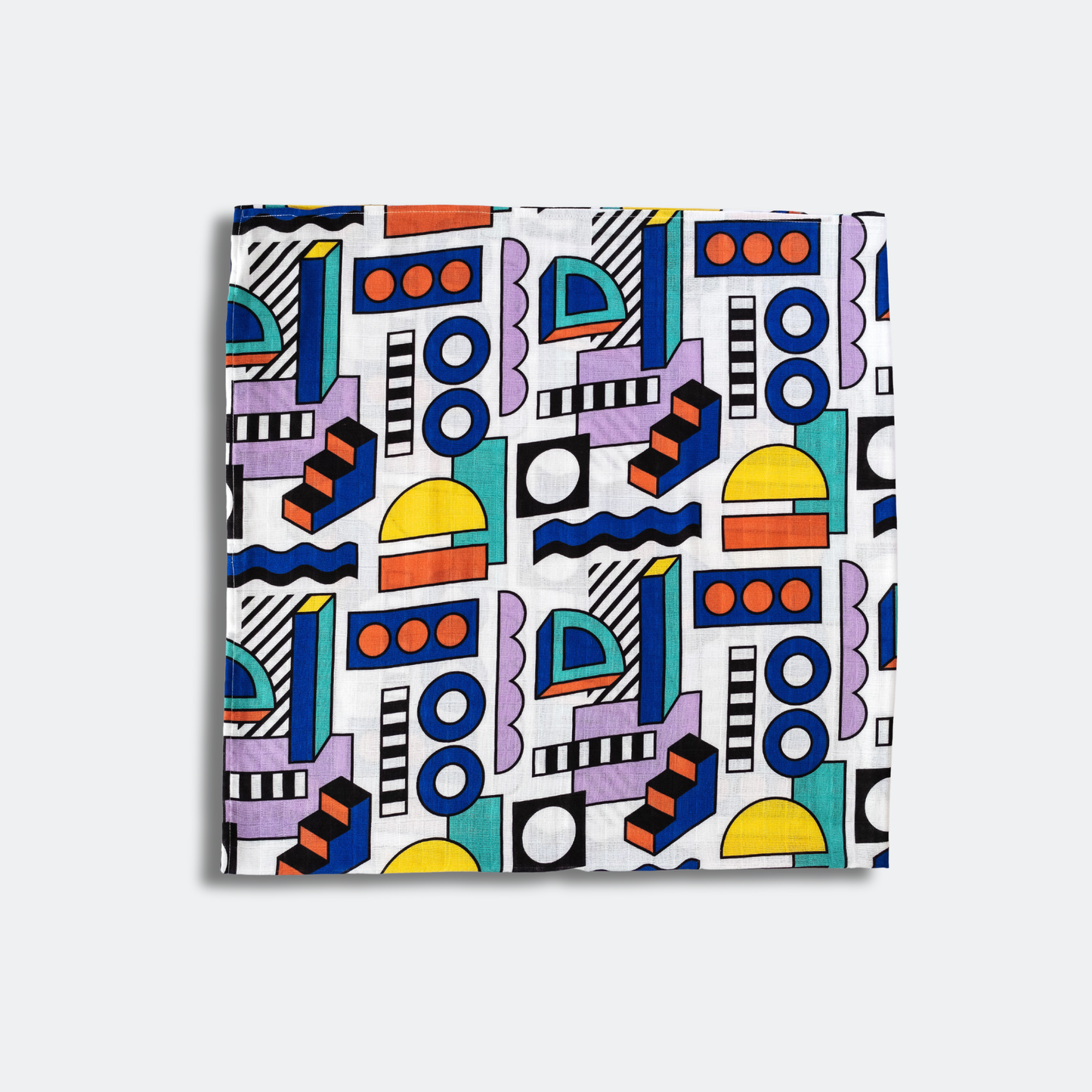 Pair of large sensory muslin squares featuring bold high-contrast designs by Camille Walala for Etta Loves, made from 100% organic cotton, suitable from 0–12 months.