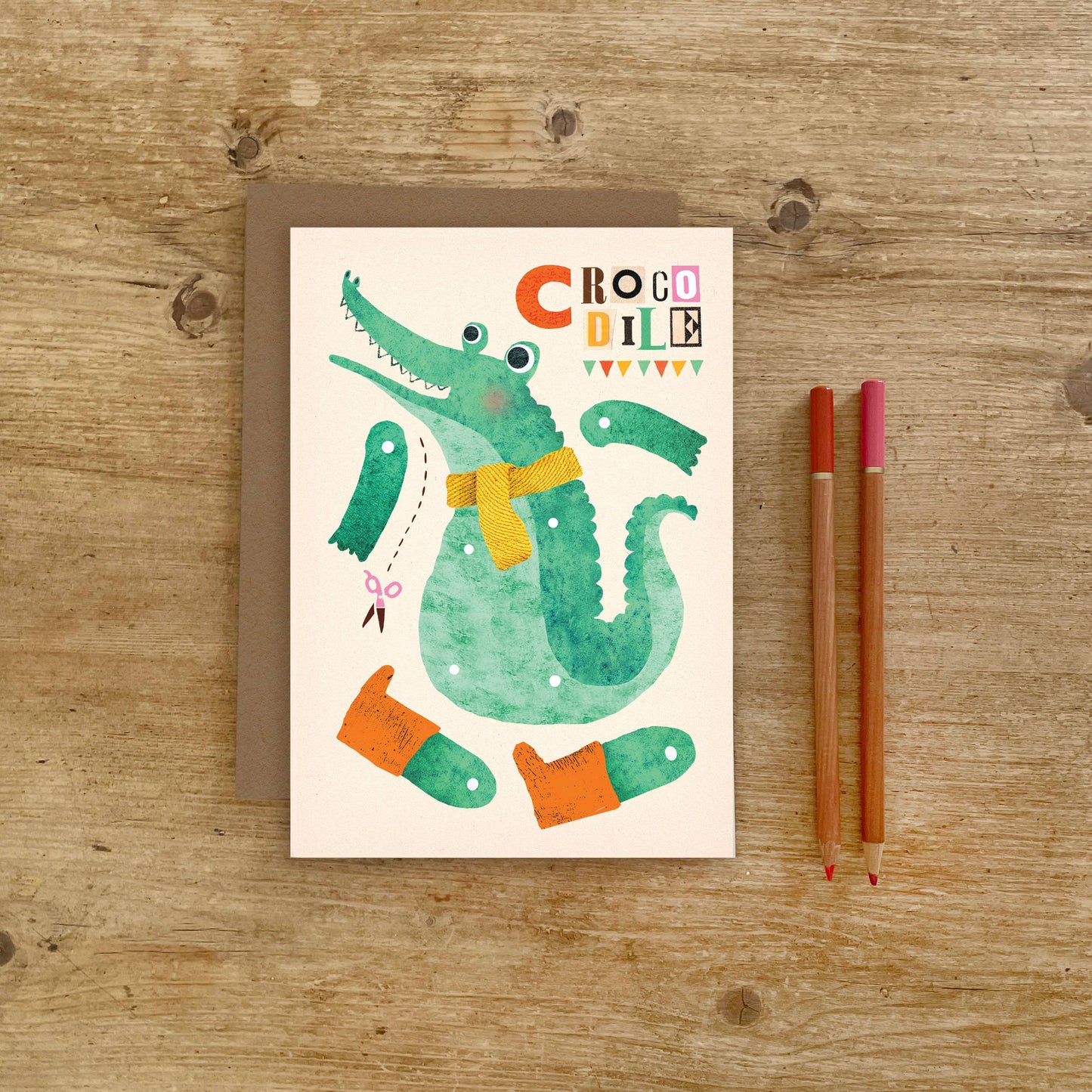 Crocodile Split Pin Puppet A5 Birthday Greeting Card