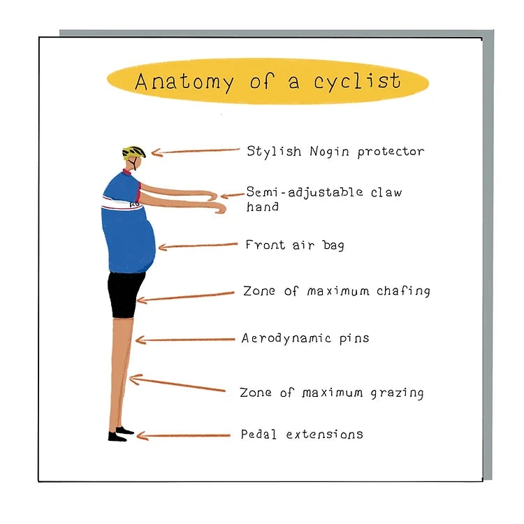 Anatomy of a Cyclist Greeting Card. Funny greeting card.