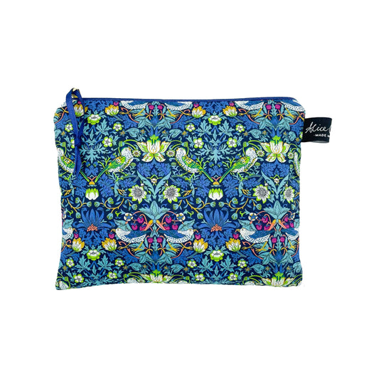 Liberty Travel Pouch padded with Strawberry Thief Tana Lawn cotton fabric featuring songbird design by Alice Caroline