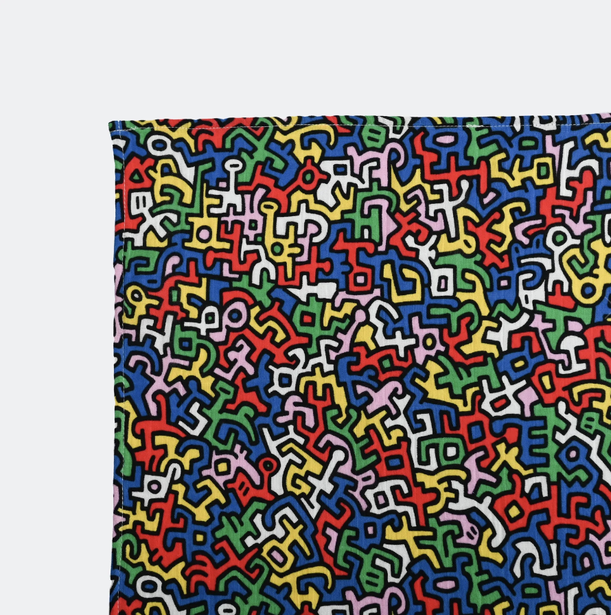 Etta Loves sensory baby comforter featuring Keith Haring ‘Brazil’ print, made from organic cotton with plush ears, 25x35cm, designed for visual stimulation.