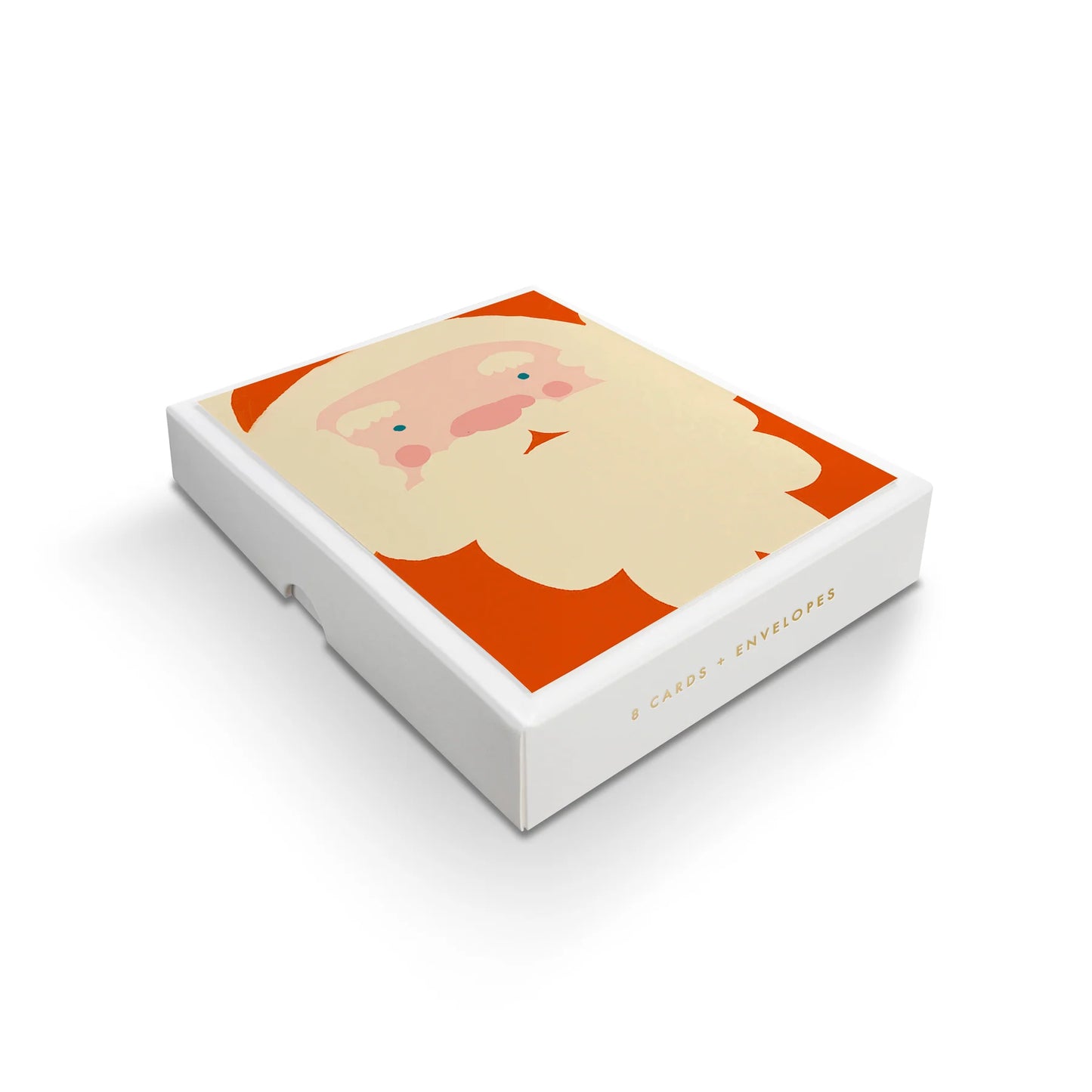 Santa Beard Christmas boxed card set by Emma Cooter Draws, featuring illustrated Santa with cloud eyebrows and beard, 8 litho printed cards, cream envelopes, sustainably certified paper, 108mm x 140mm.