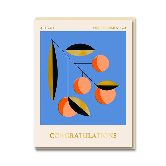 Close-up of Darling Clementine Apricot Congratulations card, highlighting gold foil and litho print detail.
