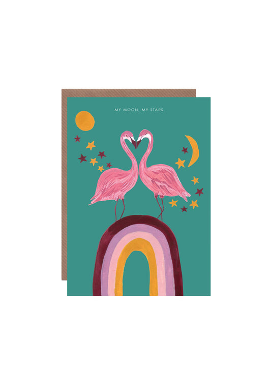 Inside of 'Flamingos On Rainbow' Greetings Card, blank for a personal message