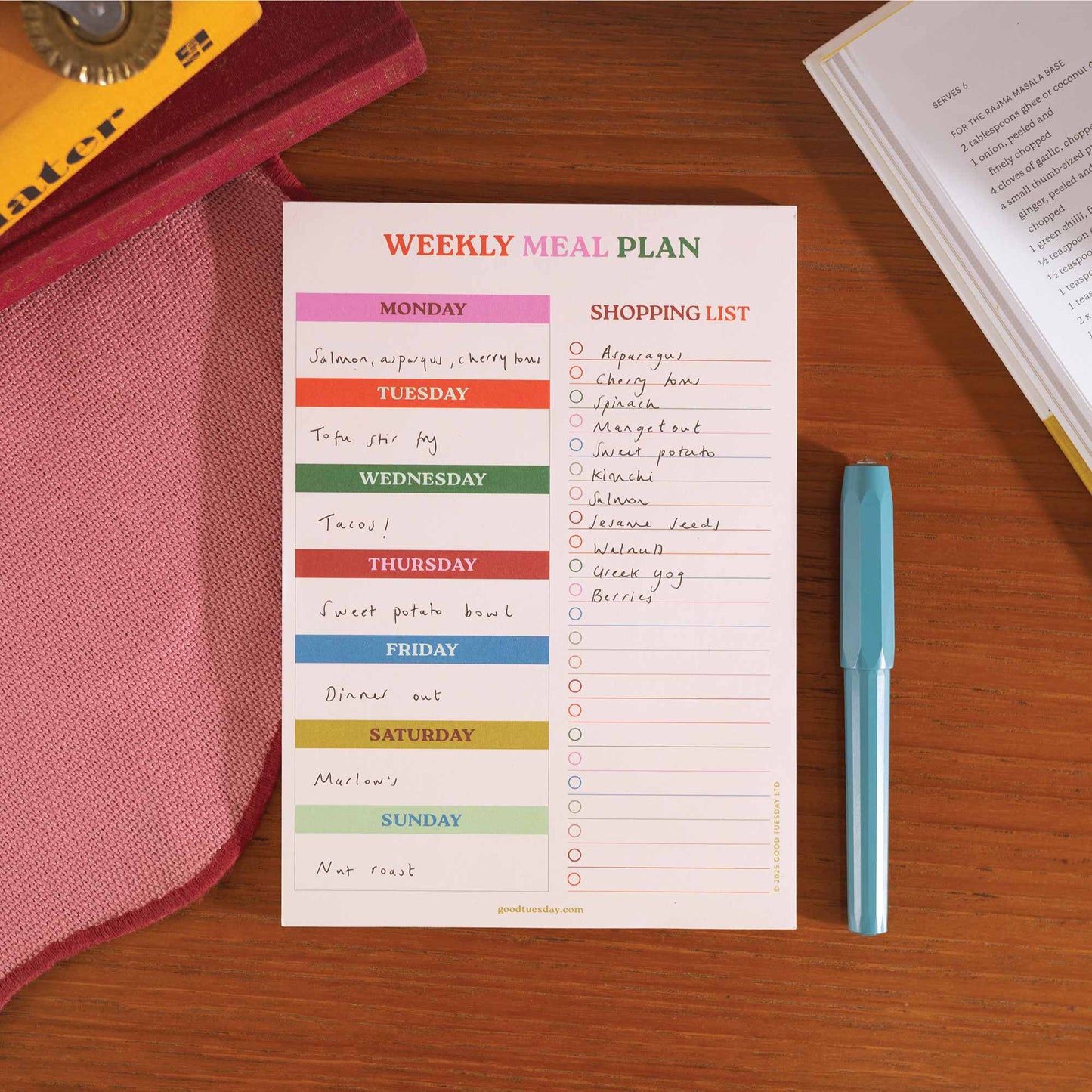 A5 Colourful Weekly Meal Plan with Shopping List.