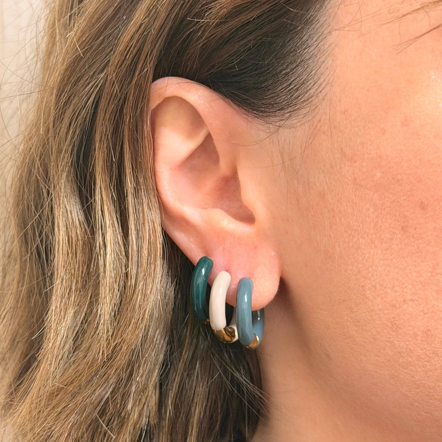 Little Nell Gold Plated Hoops with enamel, suitable for sensitive ears