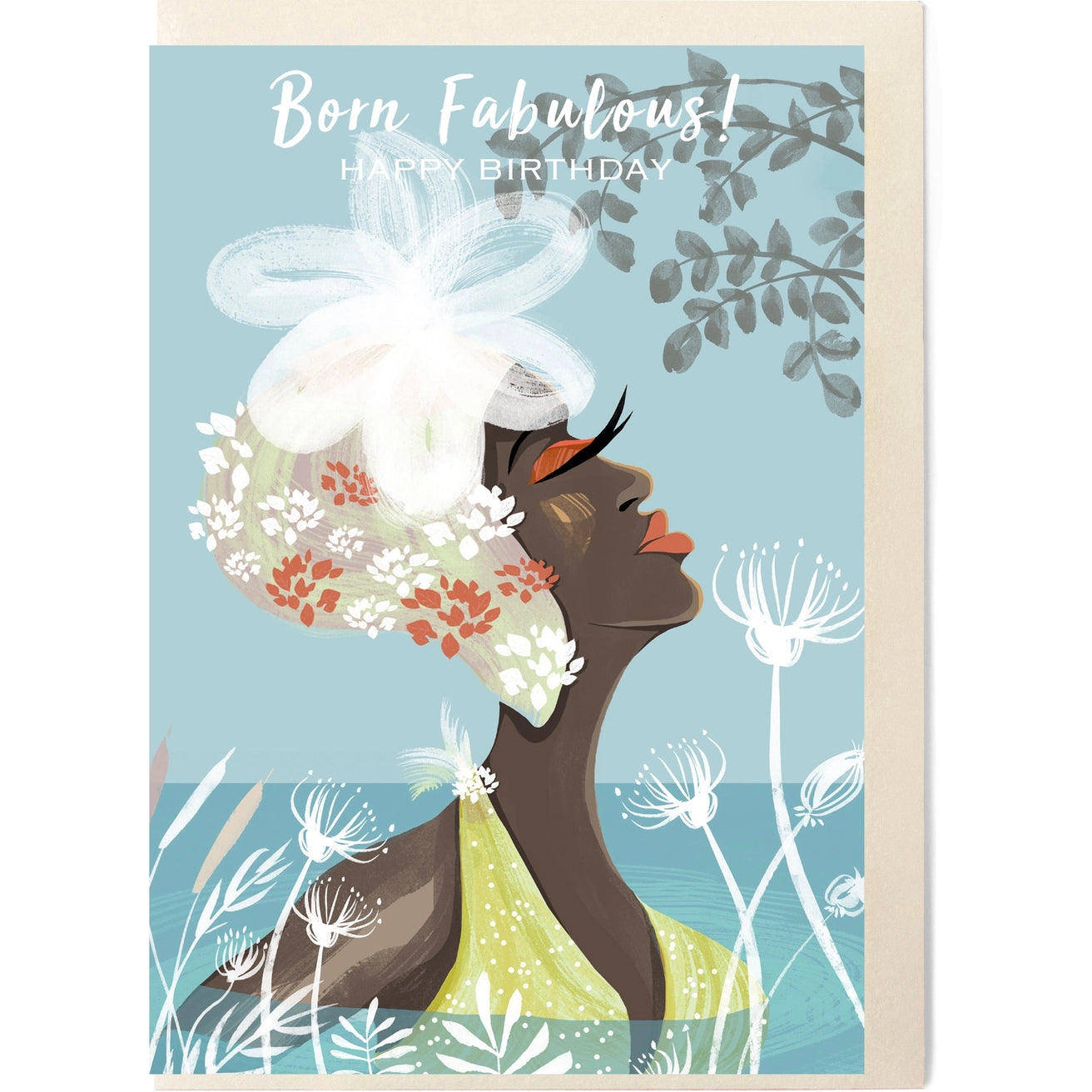 Sustainably sourced wild swimming birthday card with pale sage envelope