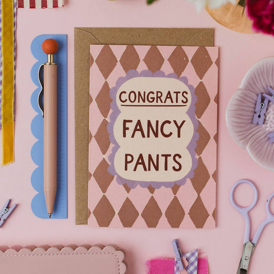 Close up of the hand-lettered congratulations card on premium GF Smith recycled board