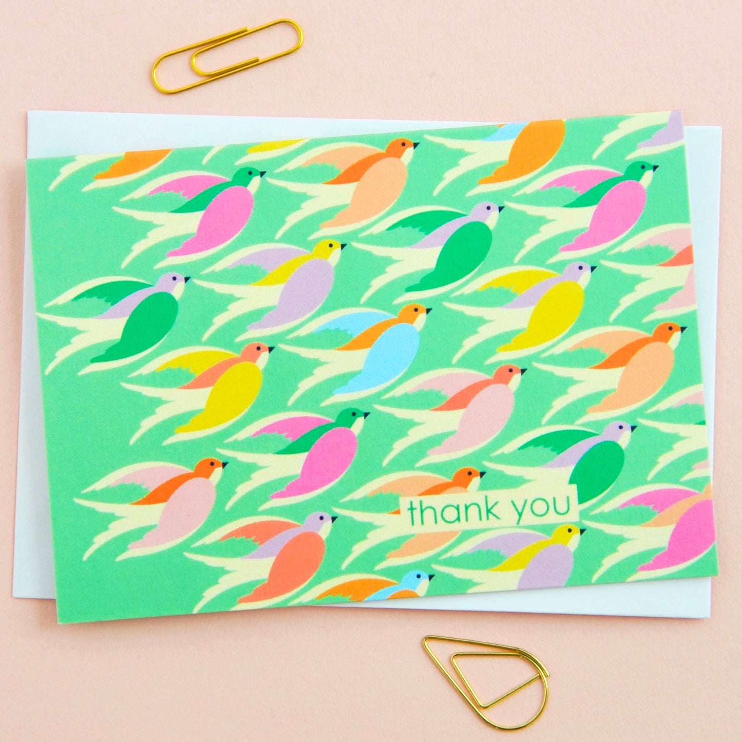Pack of 8 bird-themed thank you notecards, each with a different illustration, printed on UK-made 350gsm matt card with envelopes included.