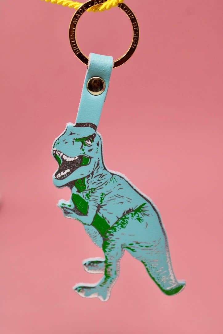 A pre-historic t-rex leather keychain for the fierce dinosaur in your life!