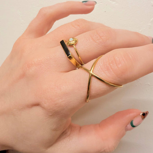 Close up of Gold Plated Cross Ring