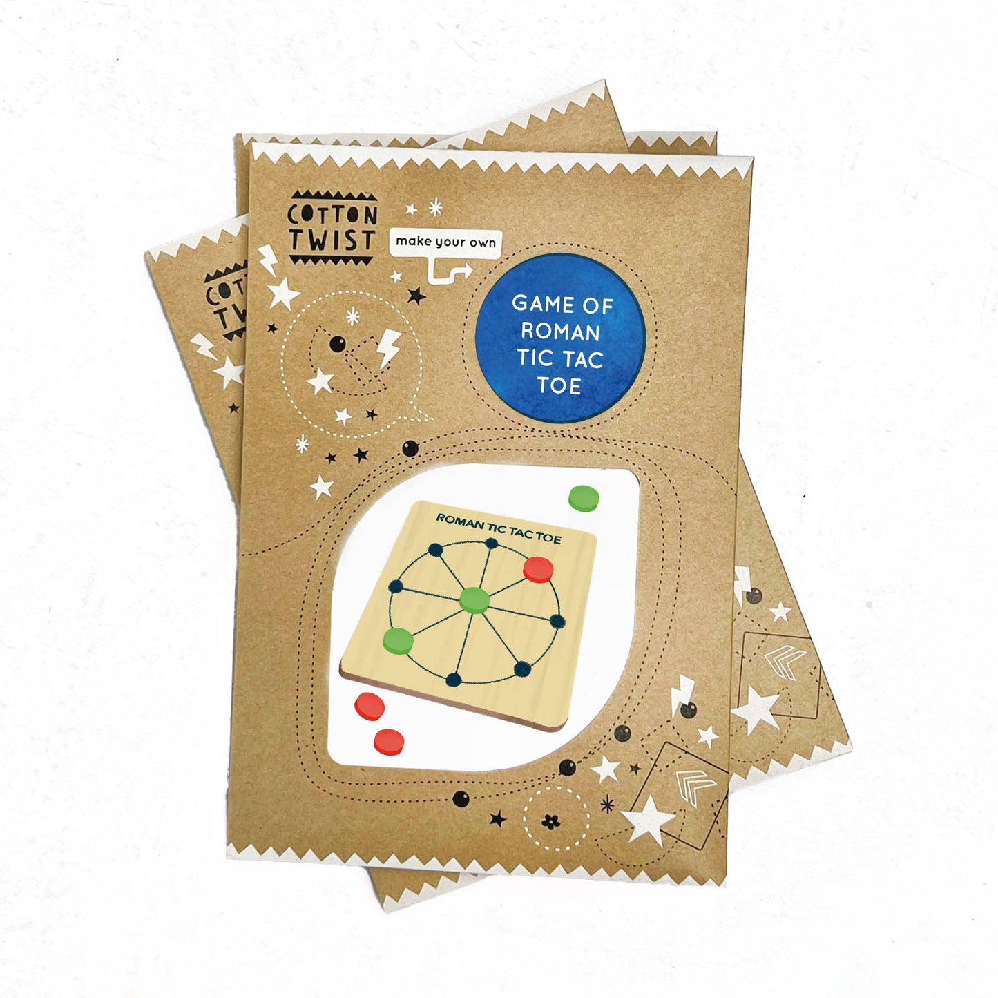 Cotton Twist game packaging with Roman Tic Tac Toe game on a white background
