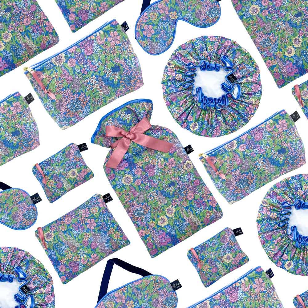 Collection of eco-friendly products featuring Liberty Ciara Blossom fabric
