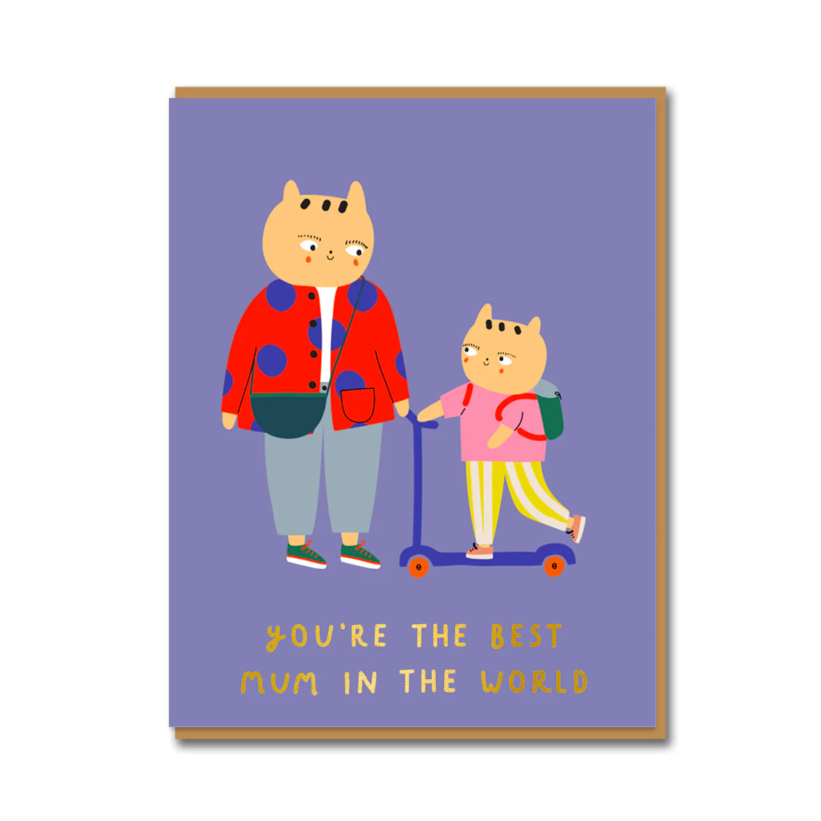 Best Mum in the World greeting card with gold foil detail, Kraft envelope